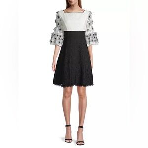 Shani Floral Appliqué Bell-Sleeve Dress NWT